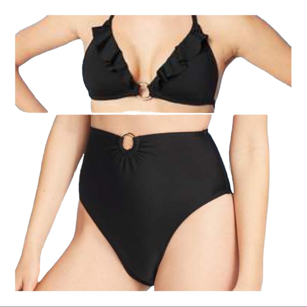 Woman Ring Front High Waist Bikini Top & Bottom